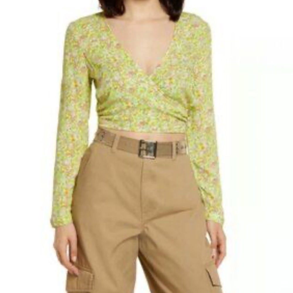 NWOT BP Crop Floral Wrap Blouse Medium
